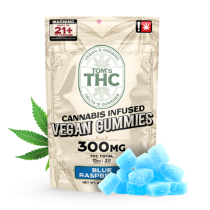 Tom's THC Gummies | Blue Raspberry | 15mg D9 Per Piece | 300MG Total