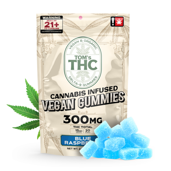 Tom's THC Gummies | Blue Raspberry | 15mg D9 Per Piece | 300MG Total